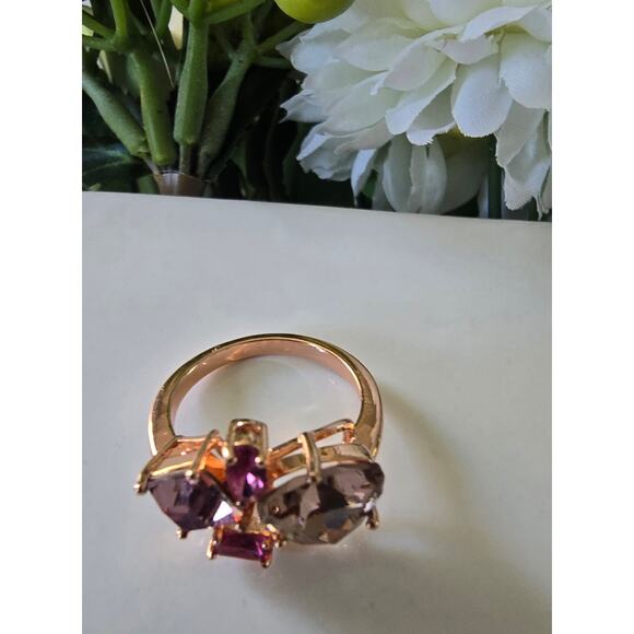 Rose Gold Plated CZ Pink Stone Ring Size 8 New - Picture 2 of 5